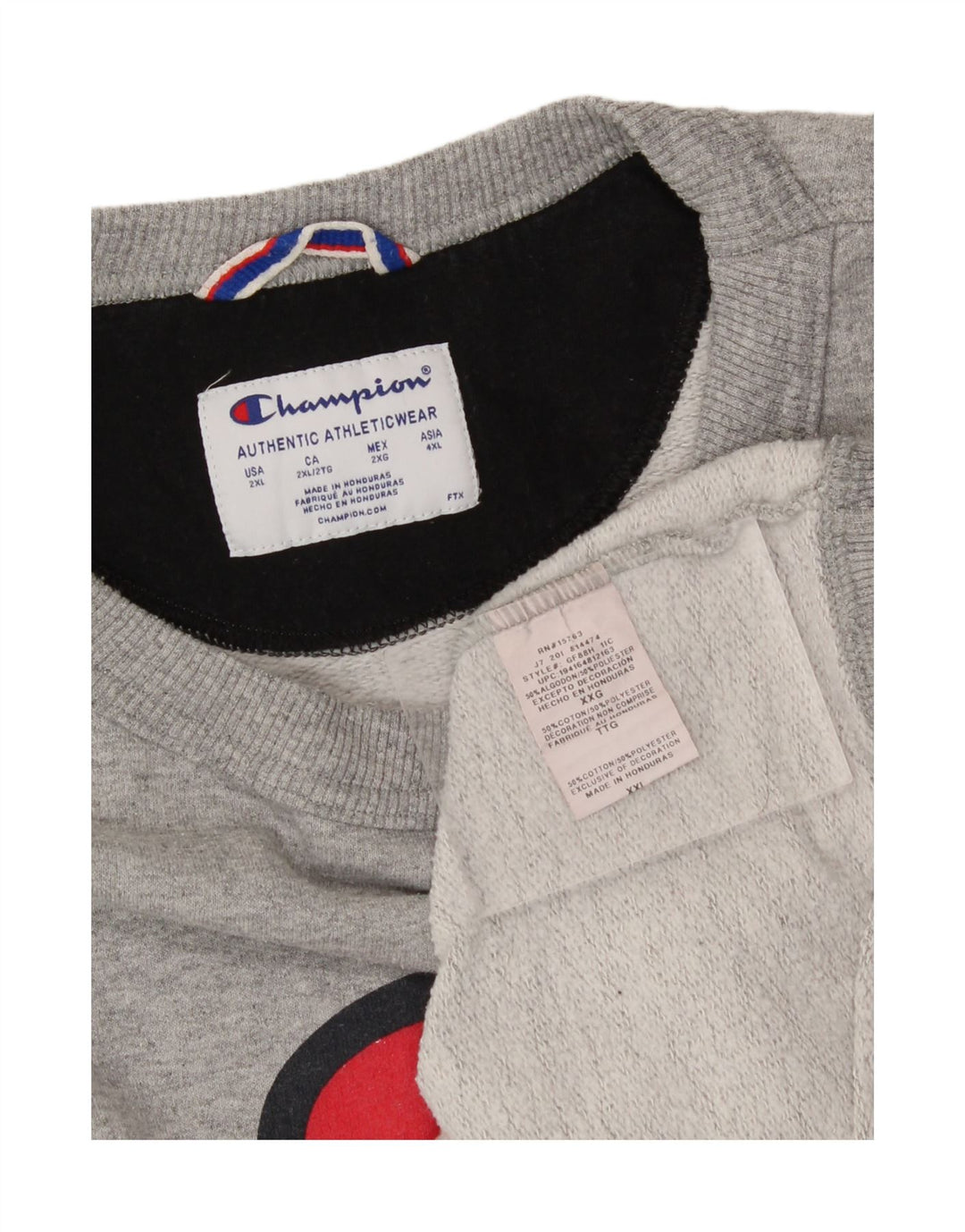 CHAMPION Mens Graphic Sweatshirt Jumper 2XL Grey Cotton Vintage Champion and Second-Hand Champion from Messina Hembry 