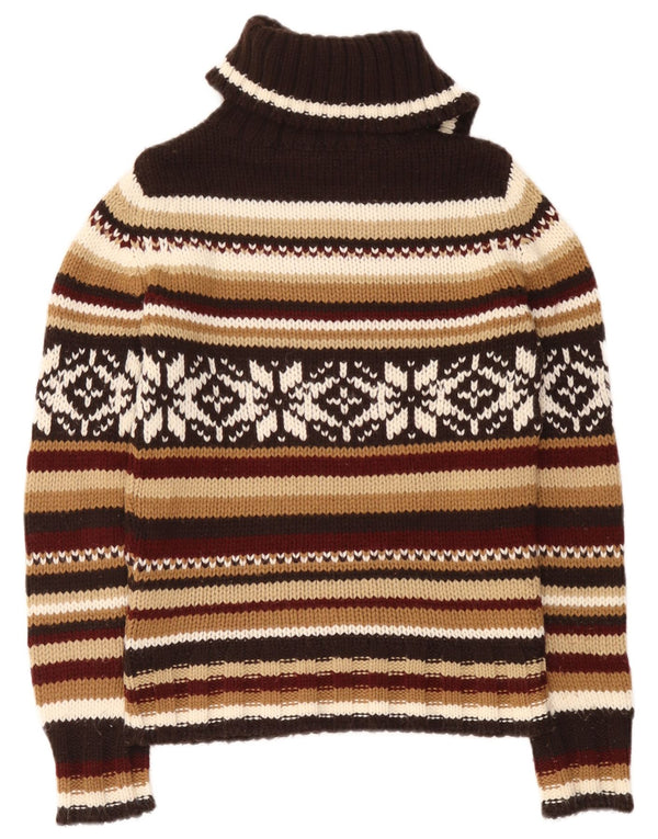 Zara Dame Roll Neck Jumper Sweater UK 12 Medium Brown Fair Isle Akryl
