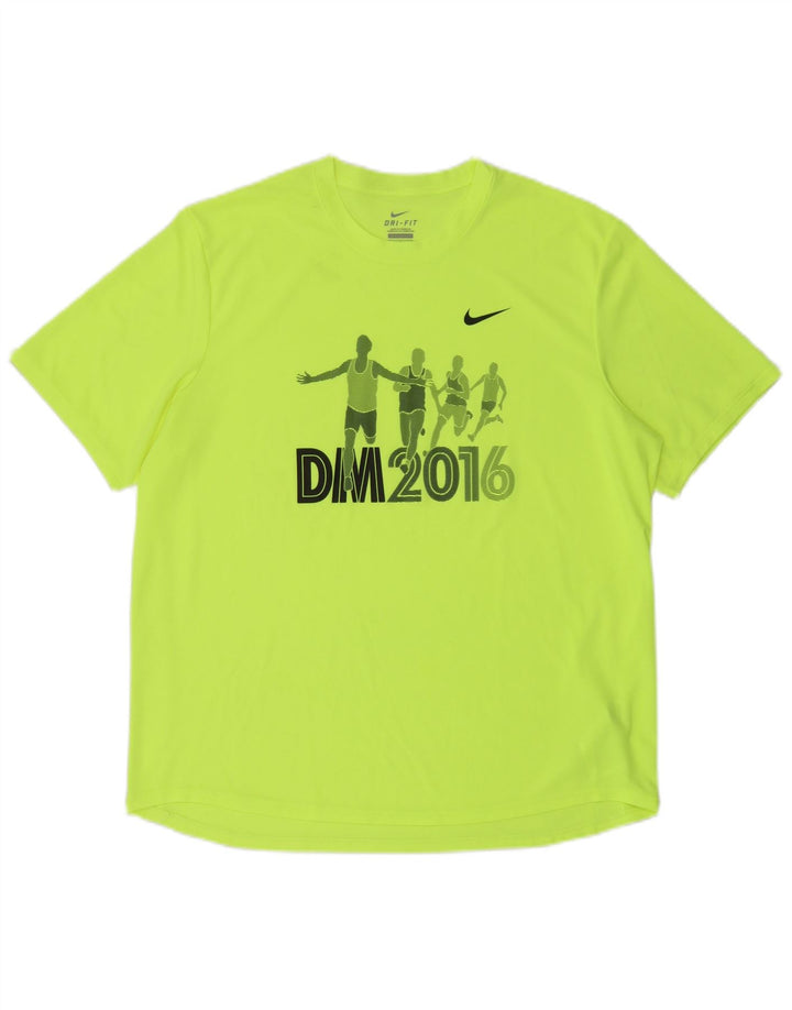 Nike Herre Dri Fit Grafisk T-Shirt Top Stor Grøn Polyester