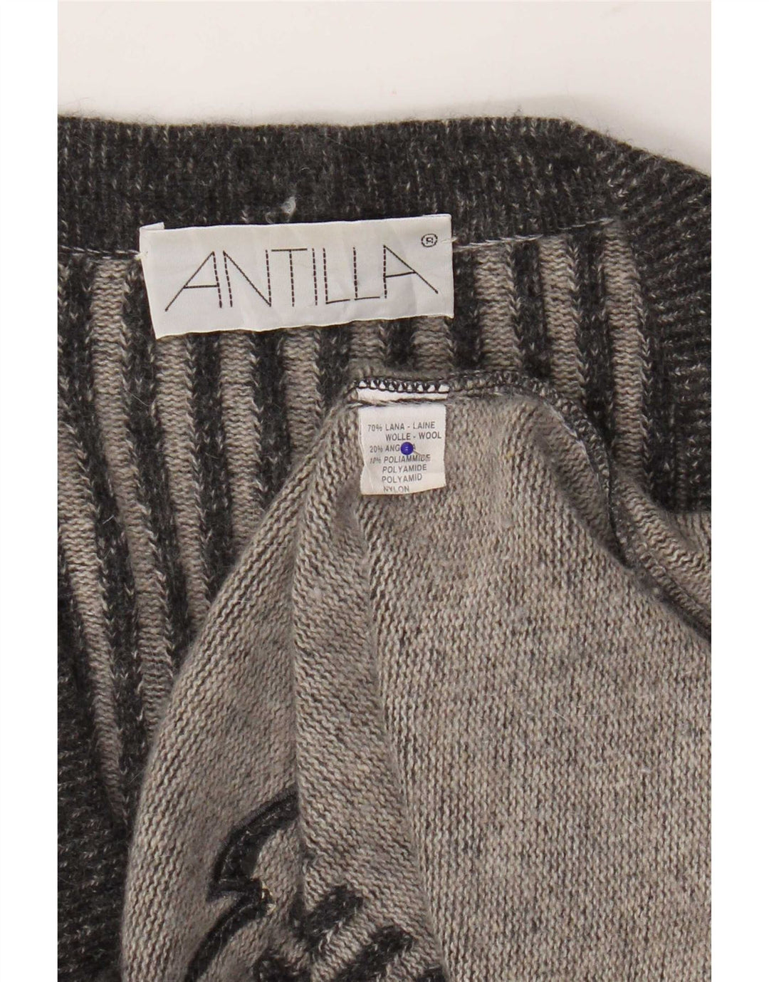Vintage Dame Longline Cardigan Sweater UK 14 Medium Grå Stribet Uld