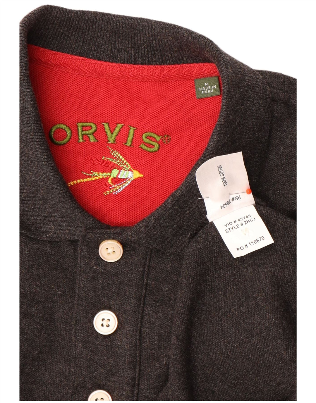 Orvis herre poloshirt mellemgrå flækket bomuld