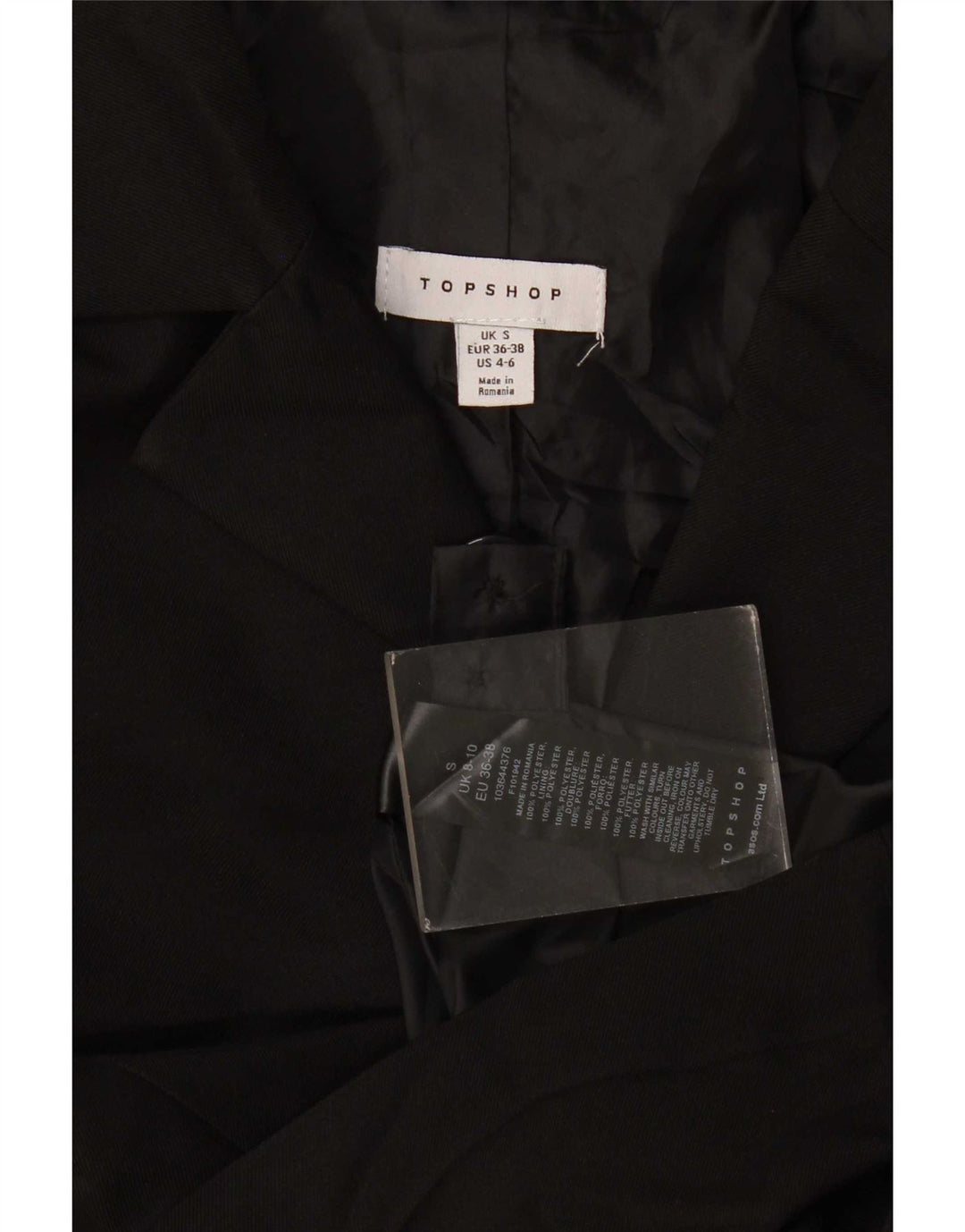Topshop Dame Oversized 3 Button Blazer Jacket UK 10 Small Black Polyester