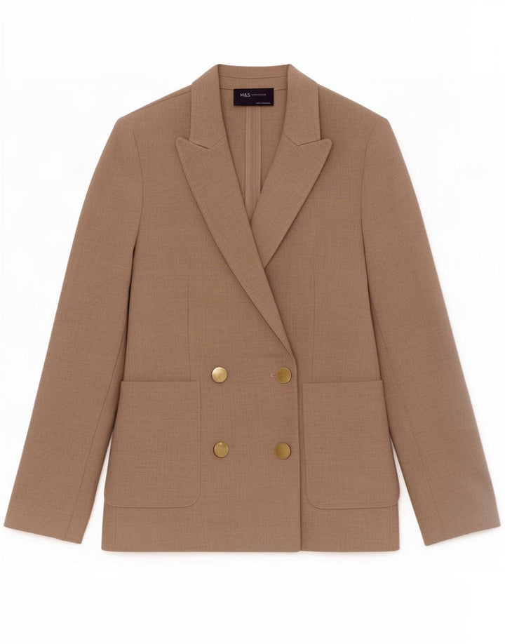 Marks & Spencer Dame Dobbeltradet Blazer Jacket UK 8 Small Beige