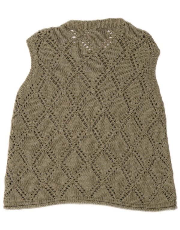 MARKS & SPENCER Herre Crop Vest Tank Top Medium Khaki Argyle/Diamond Bomuld