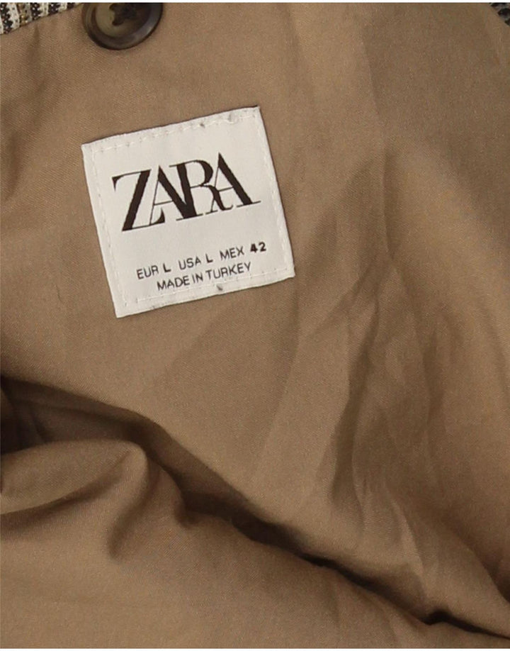 Zara Herre Double Breasted Blazer Jacket UK 40 Large Grey Plaid