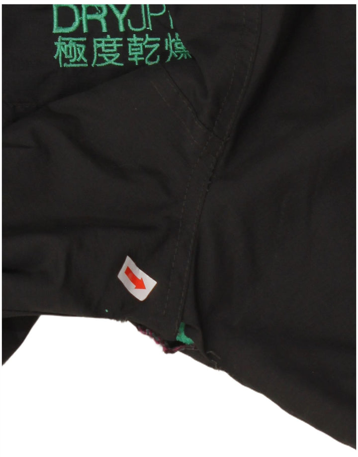 SUPERDRY vindjakkejakke med hætte til kvinder UK 18 XL sort nylon