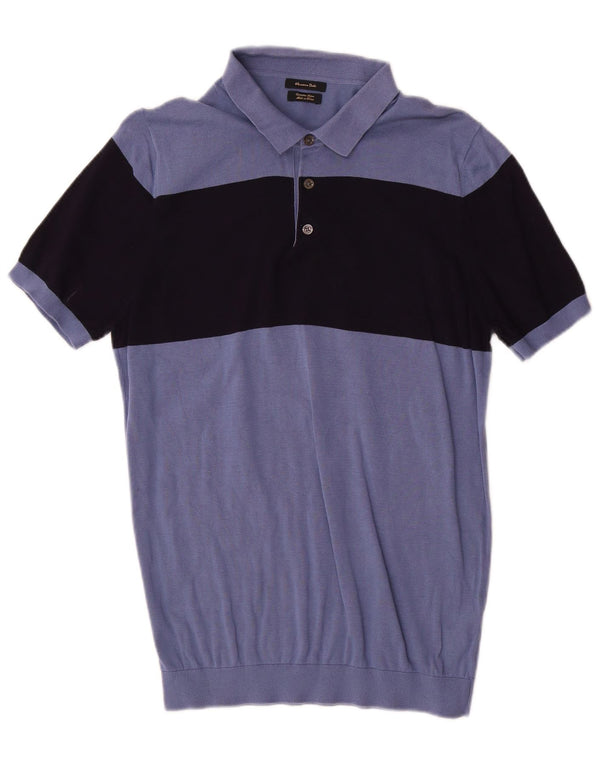 Massimo Dutti Herre Polo Neck Jumper Sweater Medium Blue Colourblock