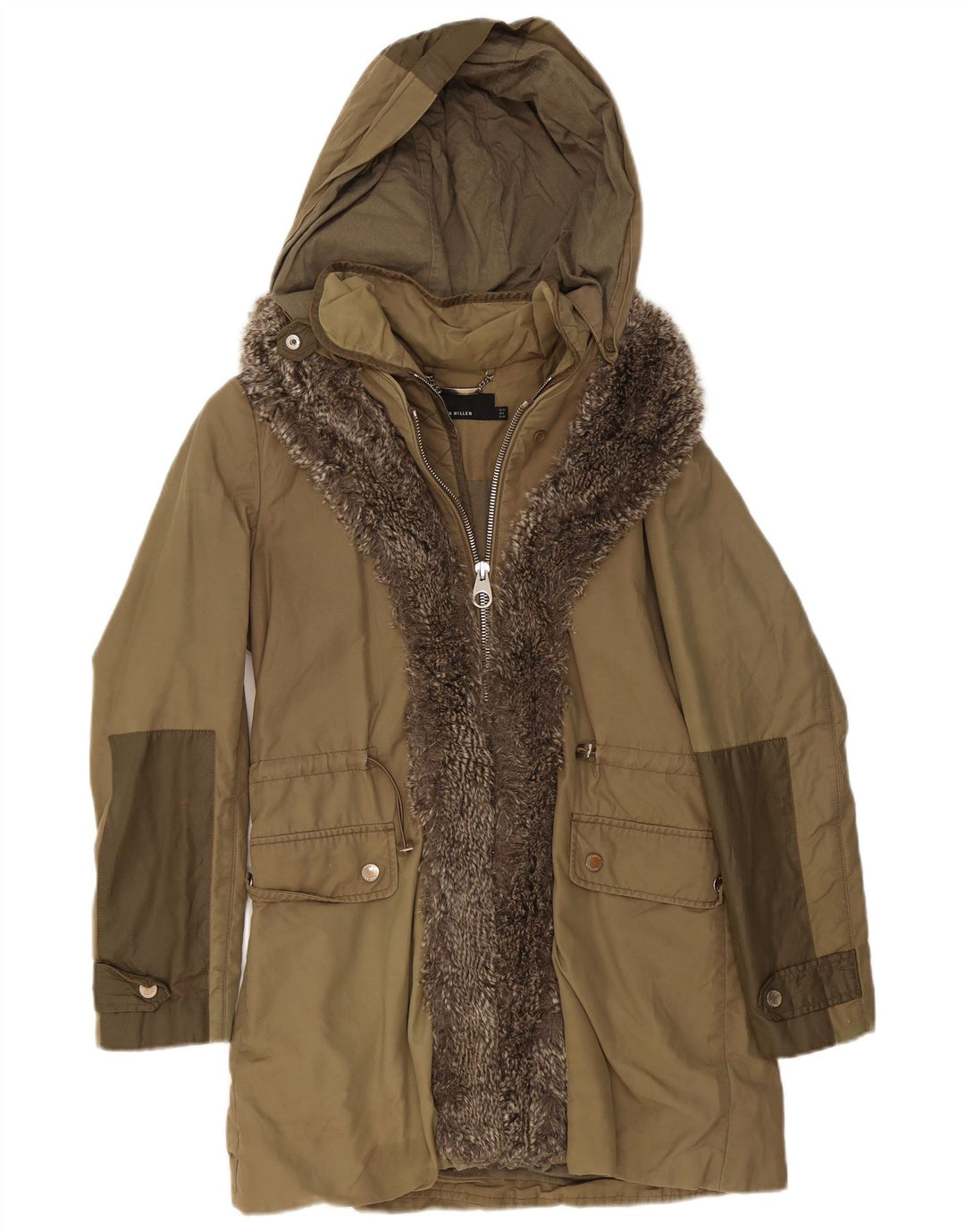 Karen Millen Dame Hooded Parka Jacket UK 12 Medium Khaki Polyester