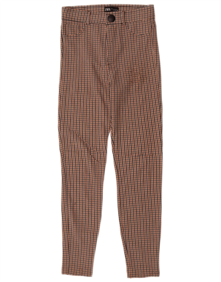 Zara Dame Slim Casual Bukser Medium W28 L28 Brun Houndstooth