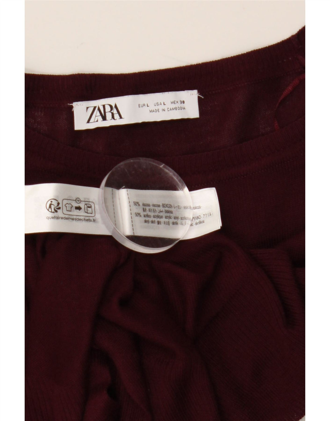 ZARA Dame Boat Neck Jumper Sweater UK 16 Large Burgundy Viscose