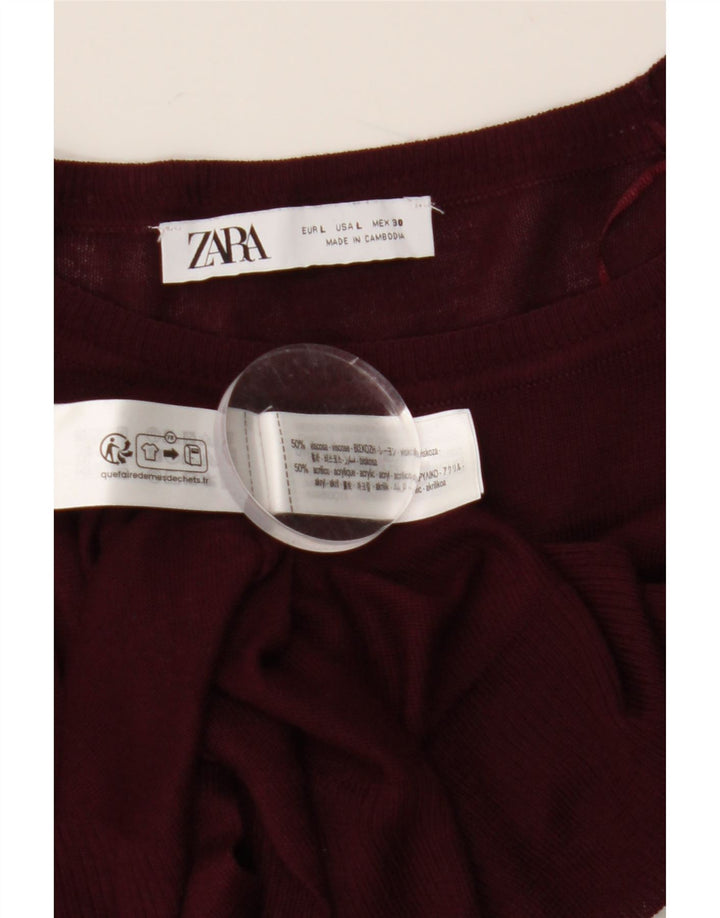 ZARA Dame Boat Neck Jumper Sweater UK 16 Large Burgundy Viscose