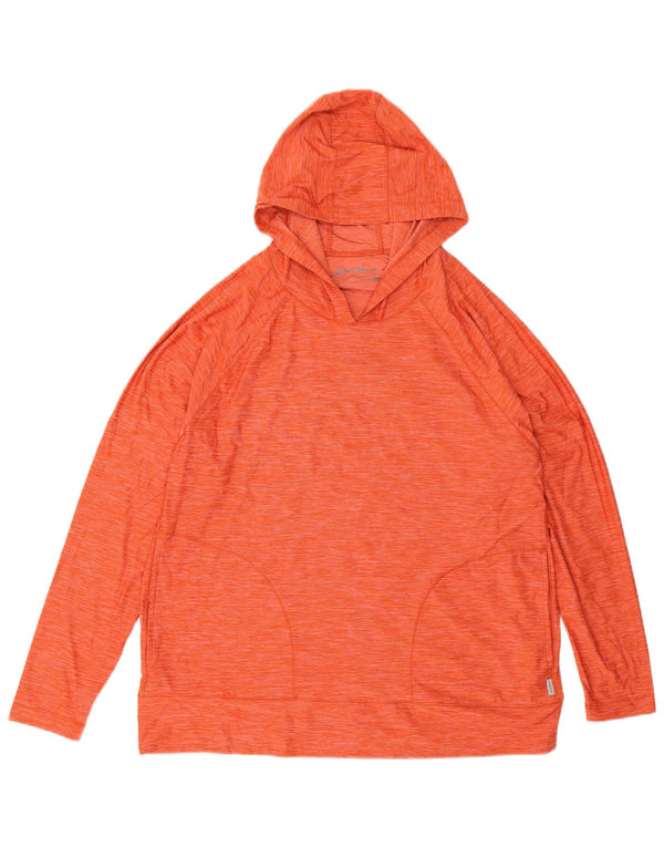 Eddie Bauer Dame Hoodie Jumper UK 16 Large Orange Flecked Polyester