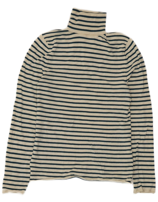 Zara Dame Roll Neck Top Langærmet UK 14 Large Off White Stribet Viscose