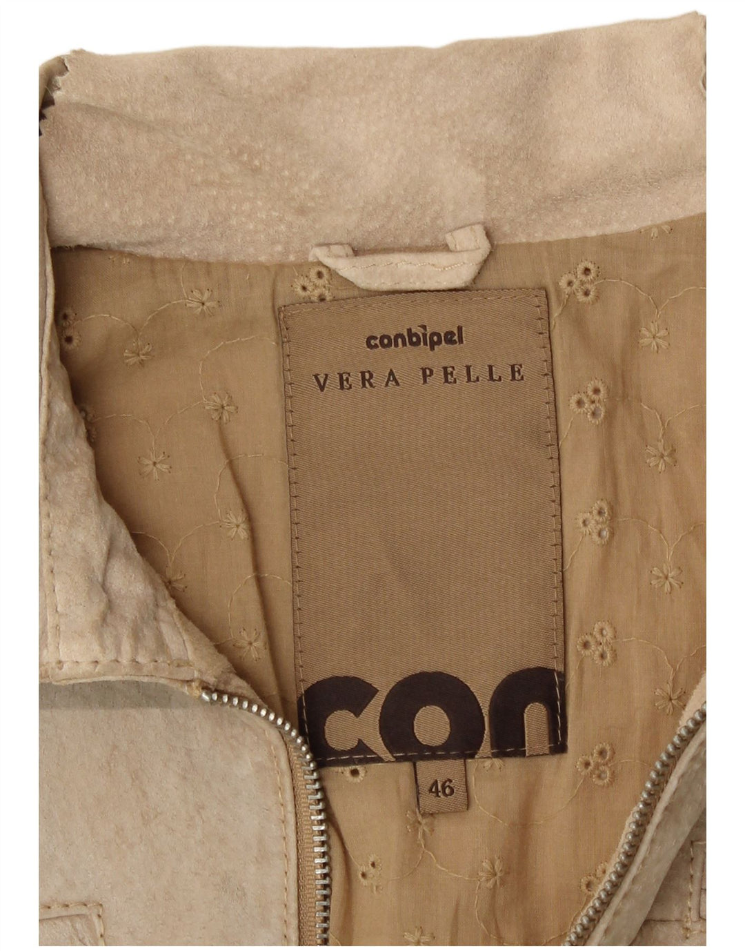 Conbipel Womens Bomber Ruskindsjakke IT 46 Large Beige Læder