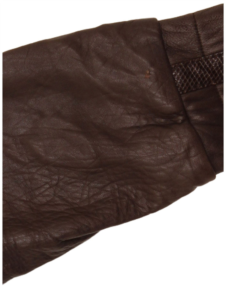 VINTAGE Dame Læderjakke UK 14 Medium Brun Argyle/Diamond Læder