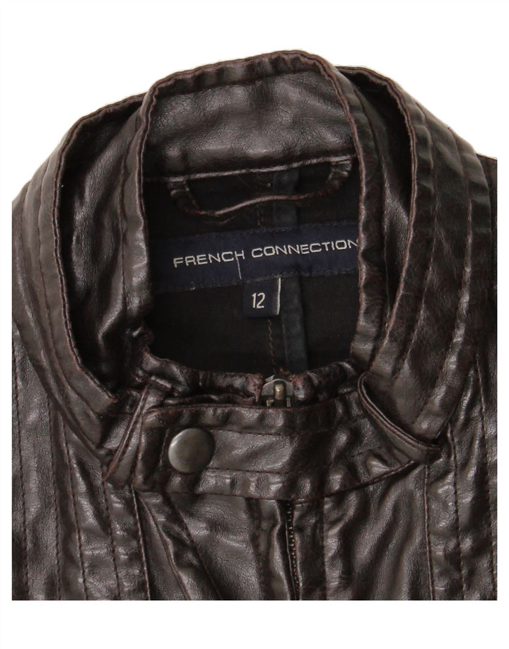 FRENCH CONNECTION Womens Faux Leather Jacket UK 12 Medium Brown Polyvinyl Vintage French Connection and Second-Hand French Connection from Messina Hembry 