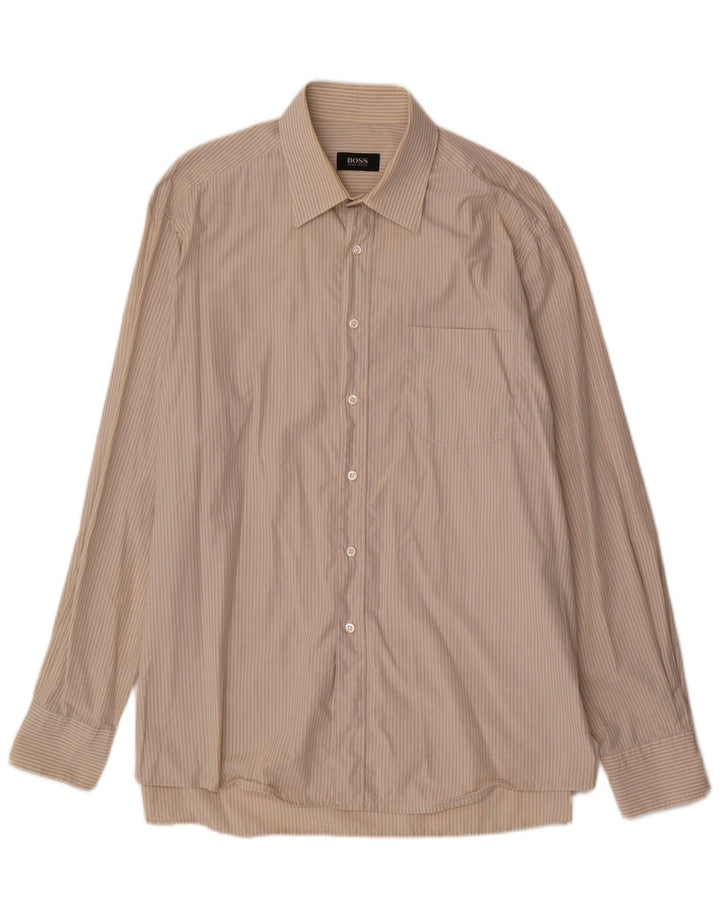HUGO BOSS Herreskjorte Str. 43 17 XL Beige Stribet Bomuld