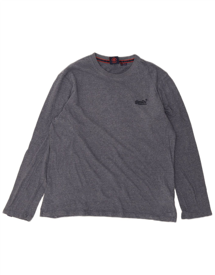 SUPERDRY Herre Top Langærmet XL Blå Flecked Bomuld