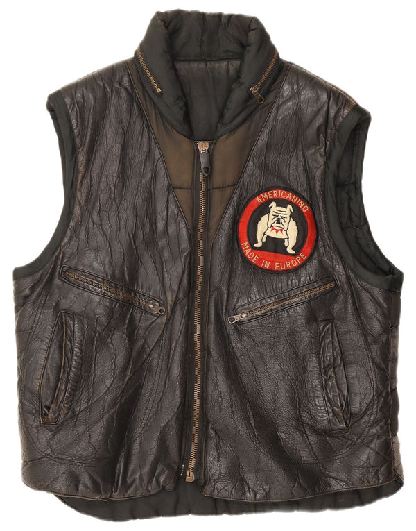 Americanino Herre grafisk læder Gilet UK 42 XL Sort Colourblock
