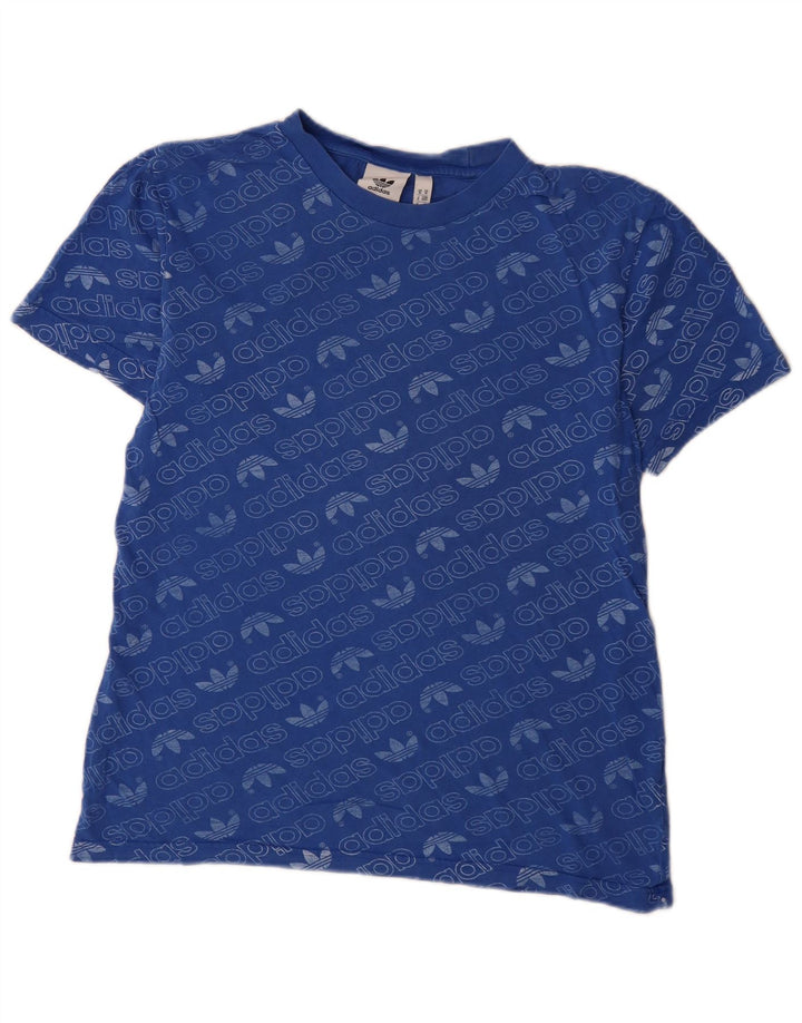 Adidas Grafisk T-shirt top mellemblå bomuld til mænd