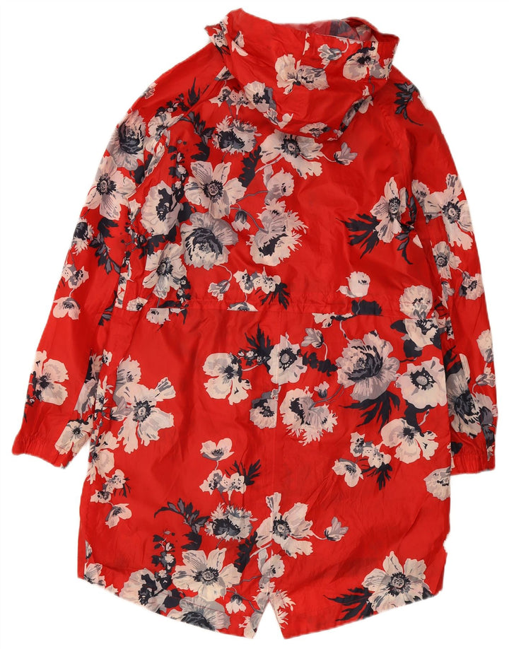 Joules Regnfrakke med hætte til kvinder UK 12 Medium Red Floral Polyester