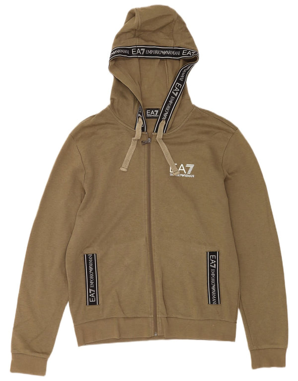 Emporio Armani Mens Graphic Zip Hoodie Sweater Large Khaki Cotton