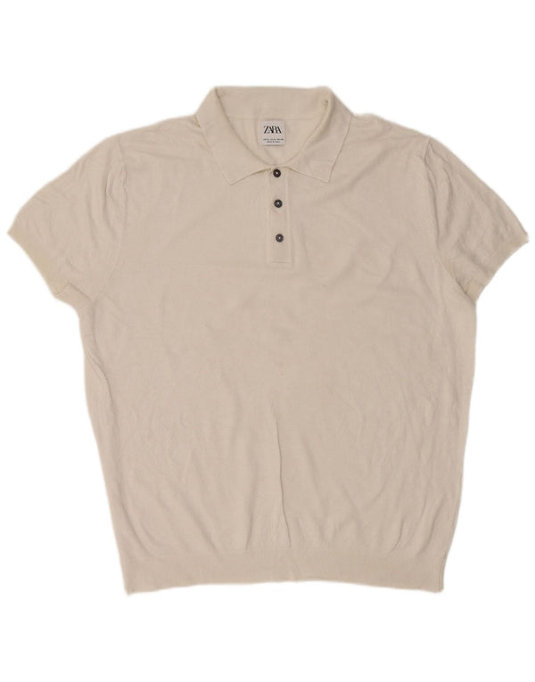 Zara Herre Kortærmet Polo Neck Sweater XL Hvid