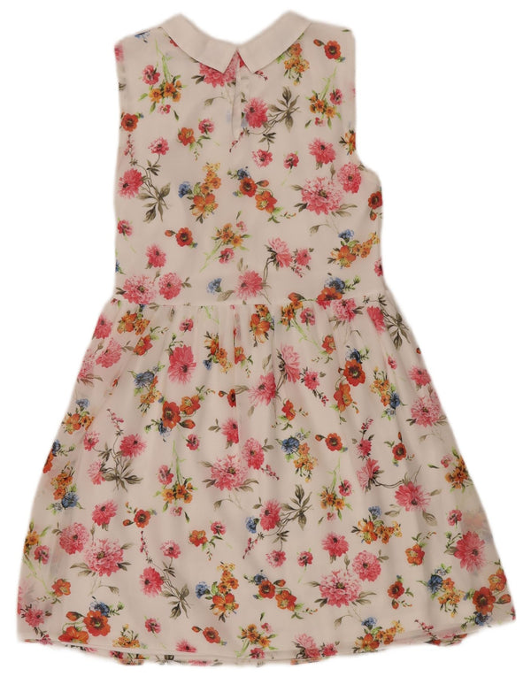 Zara Dame Trafaluc Ærmeløs A-line Kjole UK 12 Medium White Floral