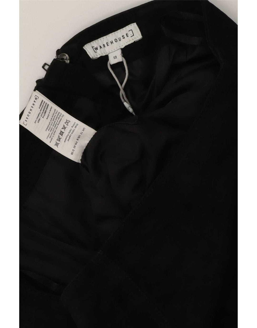 Warehouse Dame Ruskind Mini Nederdel UK 12 Medium W30 Sort Læder
