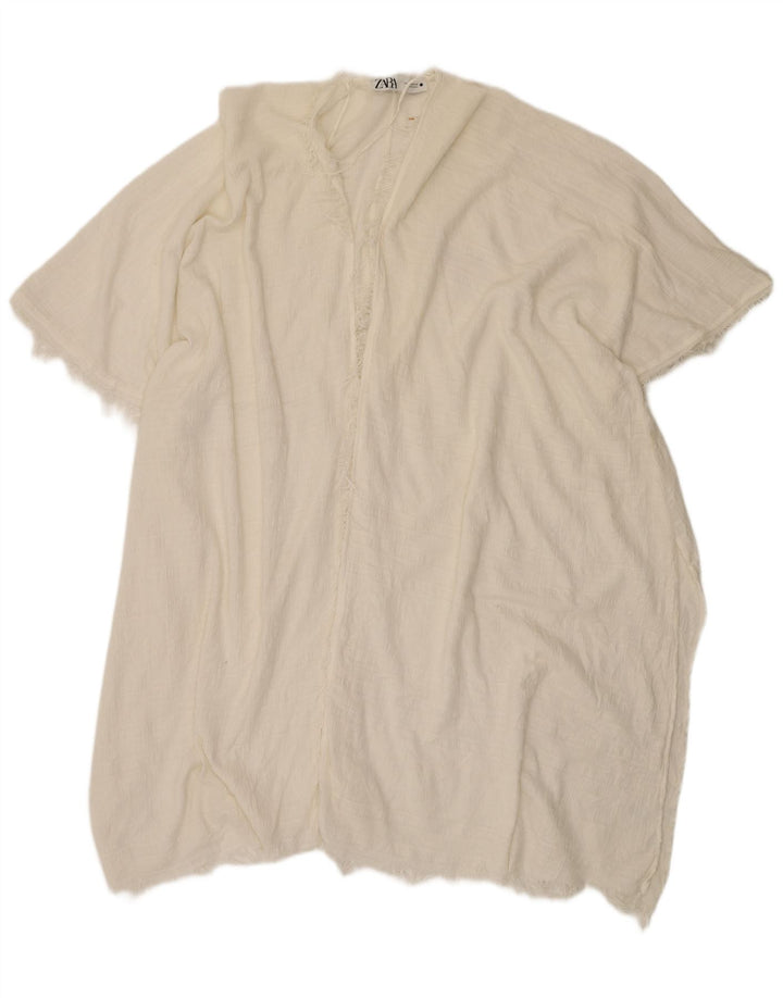 Zara Dame Longline Kortærmet Oversized Cardigan Top UK 14 Medium White