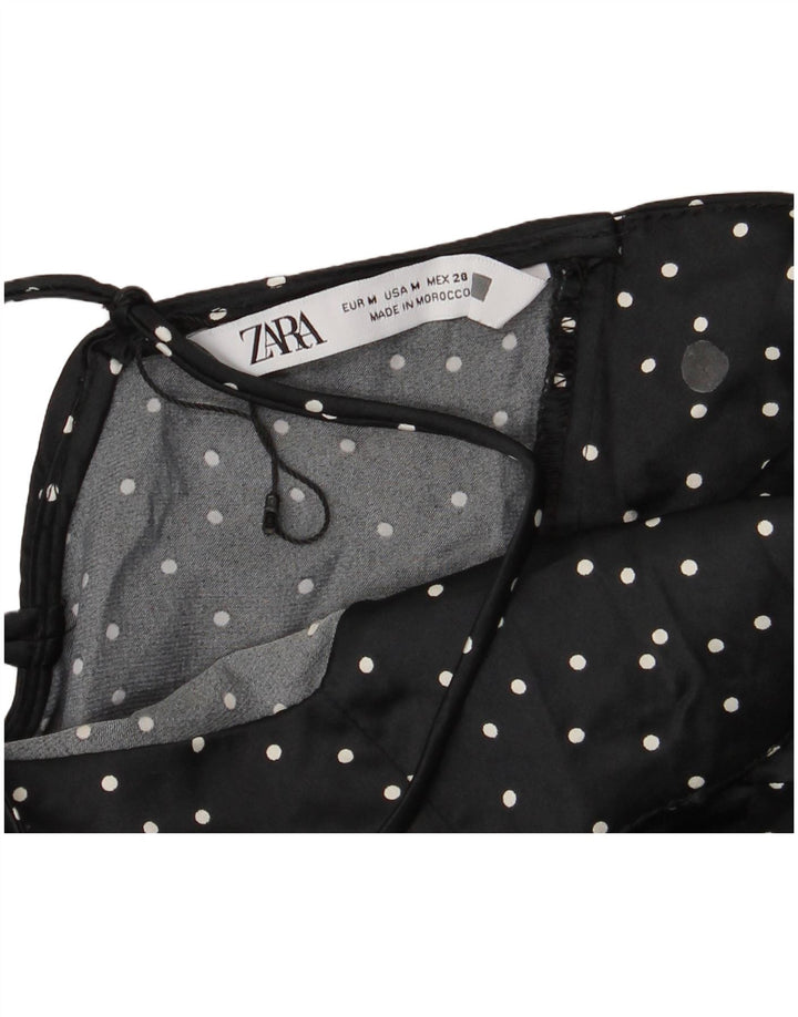 Zara Womens Slip Dress UK 12 Medium Black Polka Dot Polyester