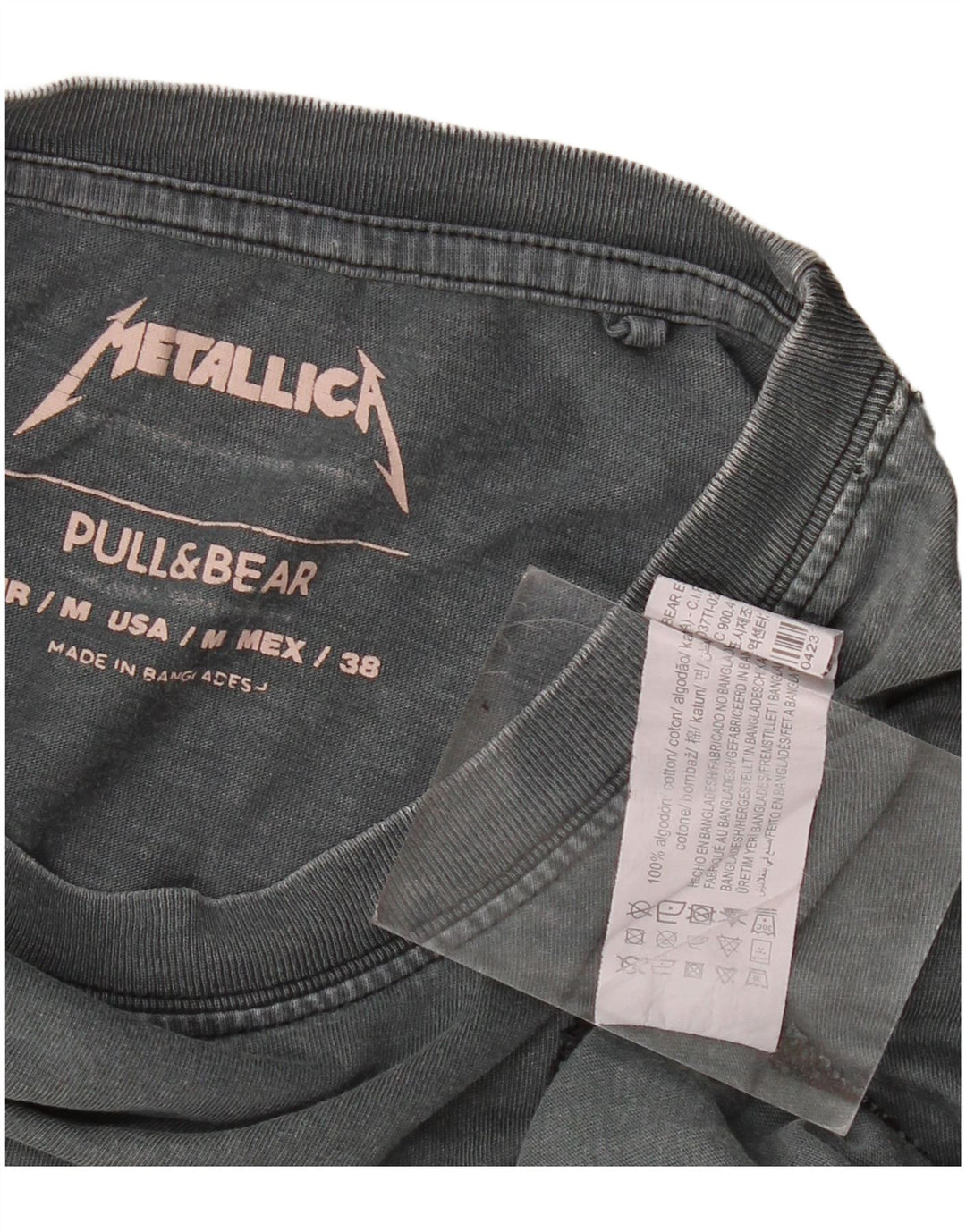 Pull & Bear Herre Metallica Grafisk T-Shirt Top Medium Grå Bomuld