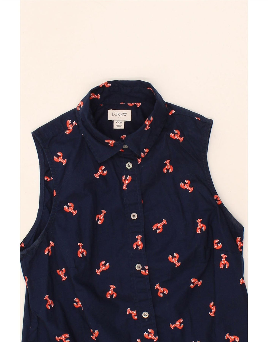 J. CREW Womens Abstract Pattern Sleeveless Shirt UK 2 2XS Navy Blue Cotton Vintage J. Crew and Second-Hand J. Crew from Messina Hembry 