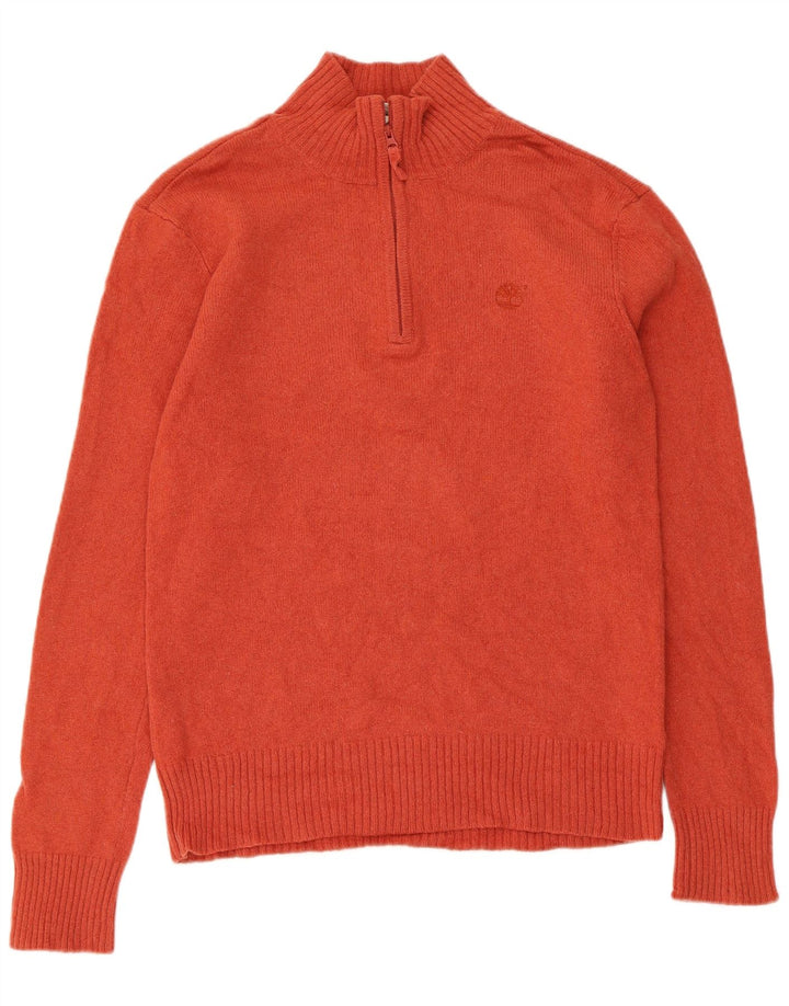 Timberland Mens Zip Neck Jumper Sweater Stor Orange Lammeuld
