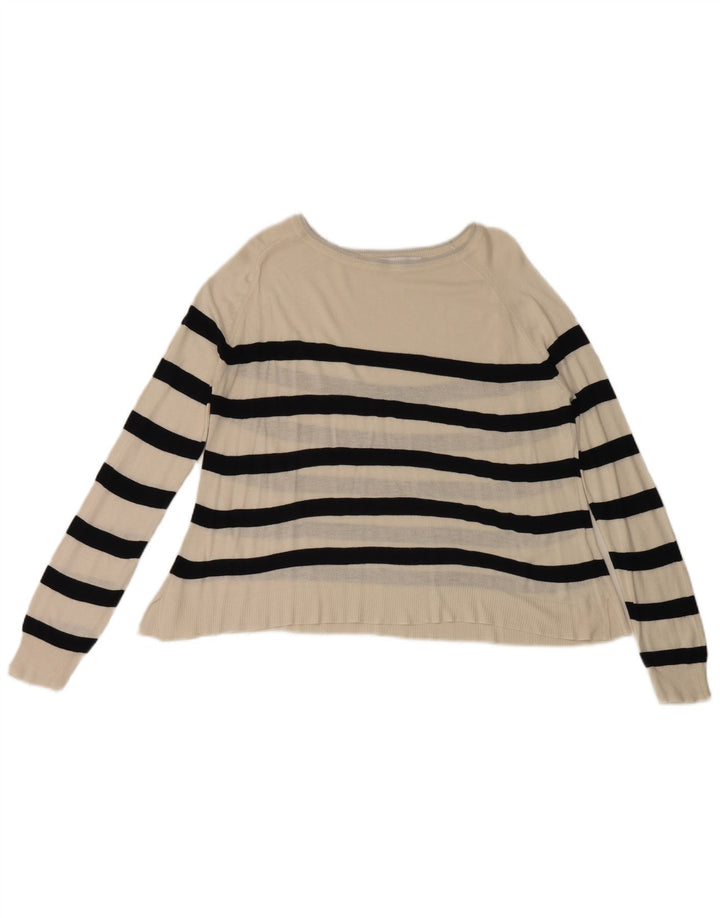 Zara Dame Boat Neck Jumper Sweater UK 14 Medium Hvid Stribet