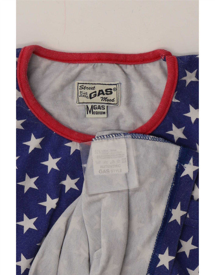Gas Dame Abstrakt T-Shirt Top UK 14 Medium Blue Cotton