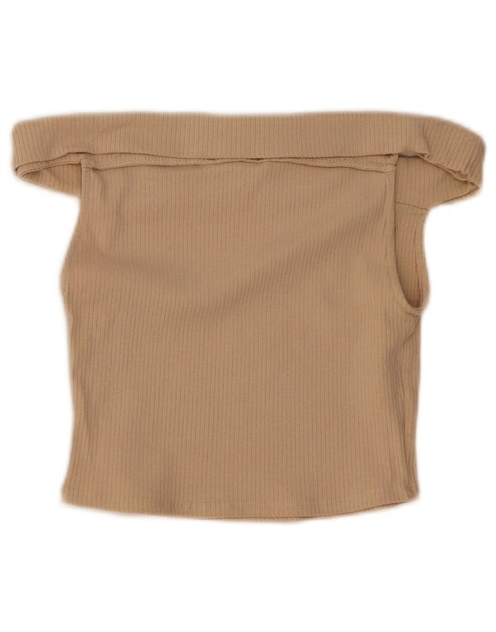 Zara Womens Crop Off Shoulder Top UK 8 Small Beige Bomuld
