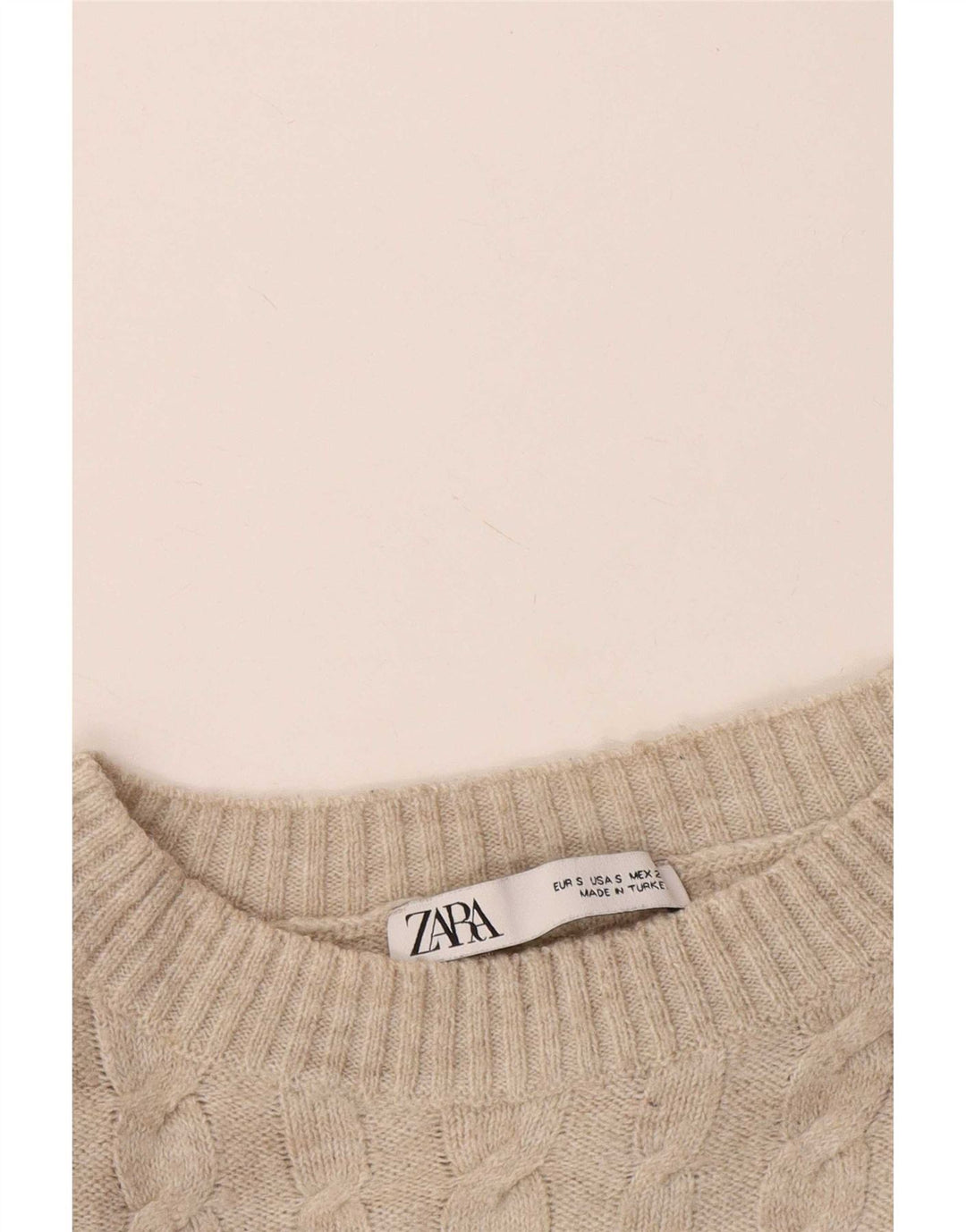 Zara Dame Oversized Crew Neck Jumper Sweater UK 10 Small Beige