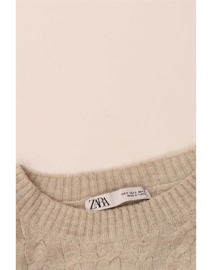 Zara Dame Oversized Crew Neck Jumper Sweater UK 10 Small Beige
