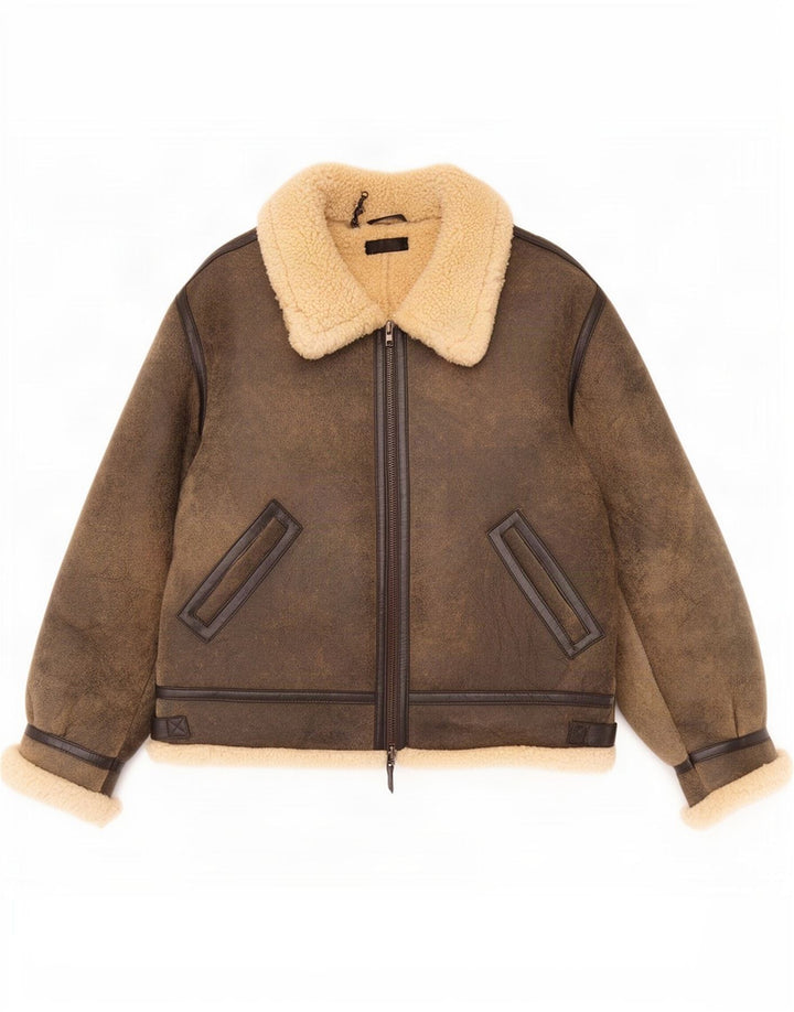 Wallace Sacks Shearling Jacket UK 40 Large Grey Læder