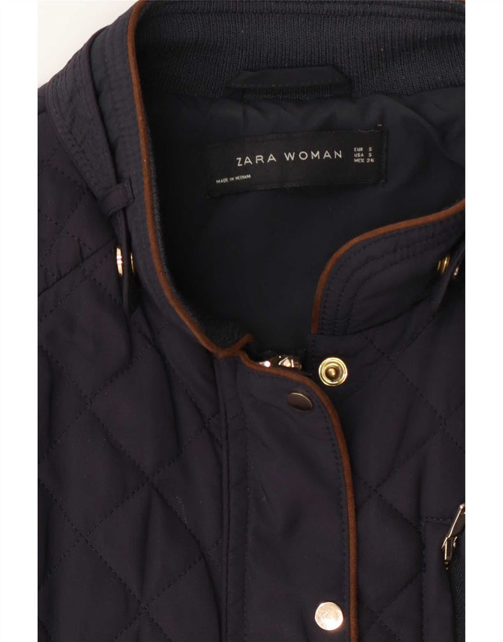 Zara Quiltet jakke til kvinder UK 10 Small Navy Blue