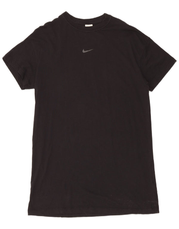 NIKE Dame Loose Fit grafisk T-shirtkjole UK 14 Medium Sort Bomuld