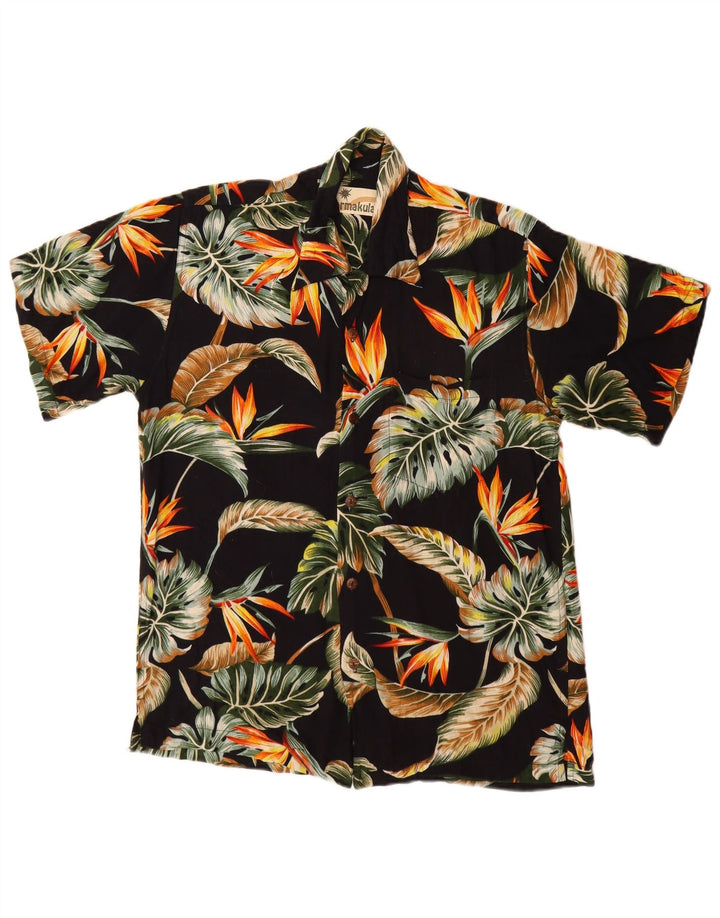 KARMAKULA Kortærmet Herreskjorte Medium Sort Floral Viscose