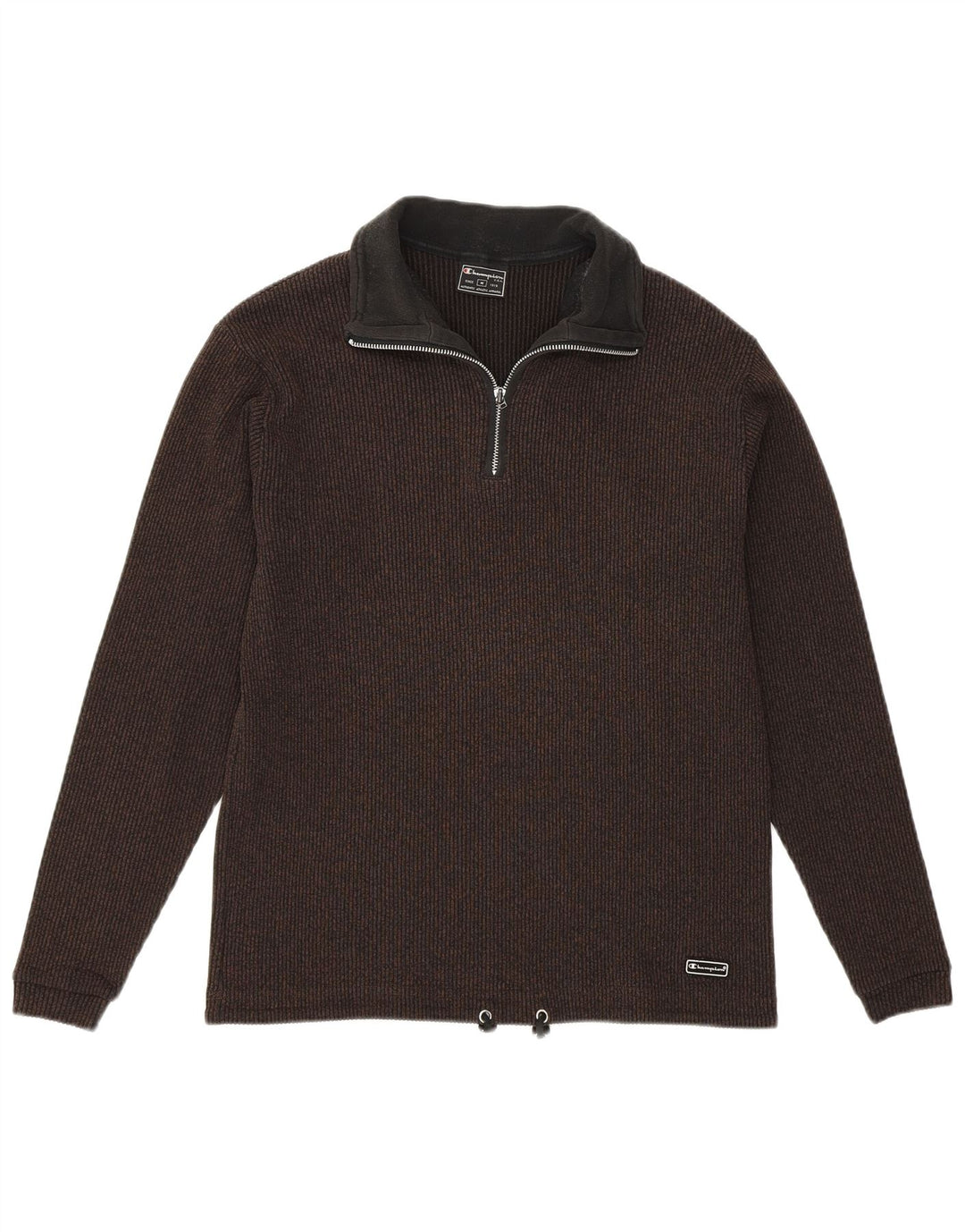 CHAMPION Womens Zip Neck Jumper Sweater UK 14 Medium Brown Cotton