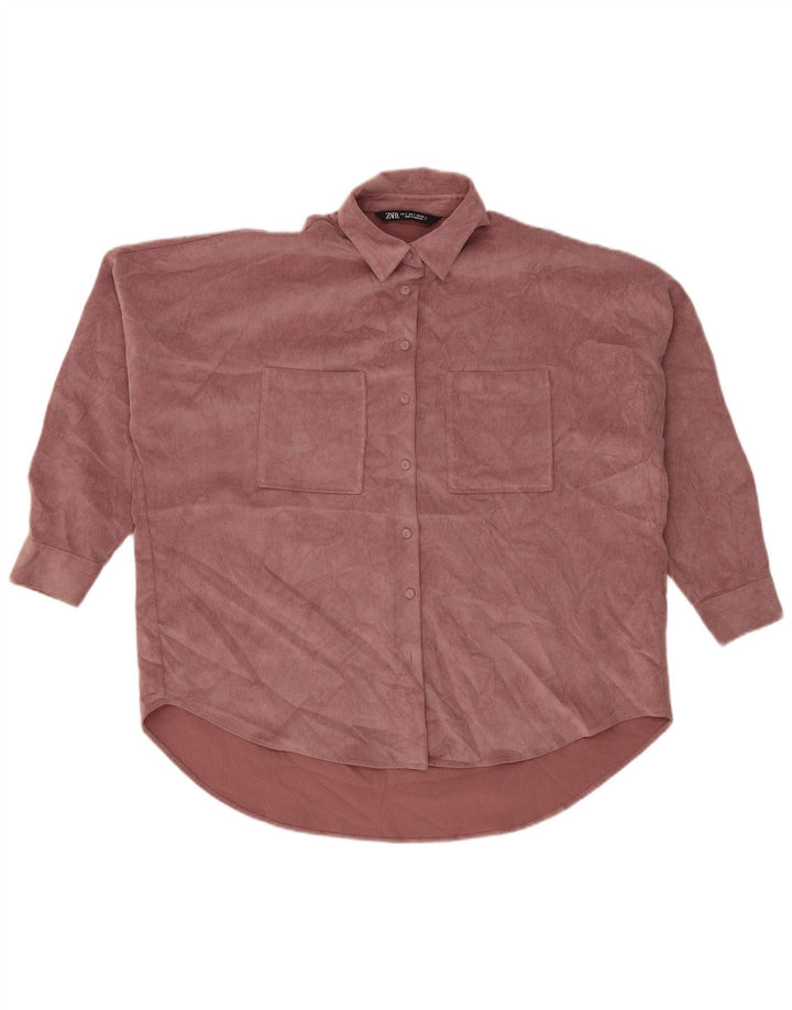 Zara Dame Oversized Corduroy Shirt UK 10 Small Pink Polyester