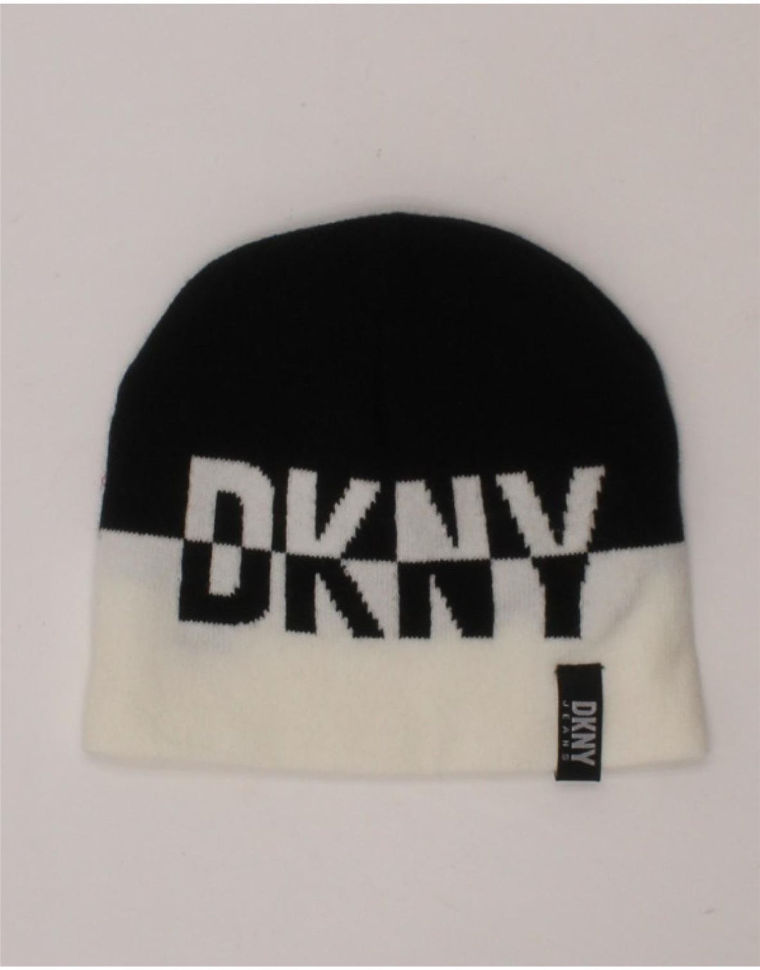 DKNY Boys Graphic Beanie Hat 8-9 Years Black Colourblock Acrylic Vintage Dkny and Second-Hand Dkny from Messina Hembry 