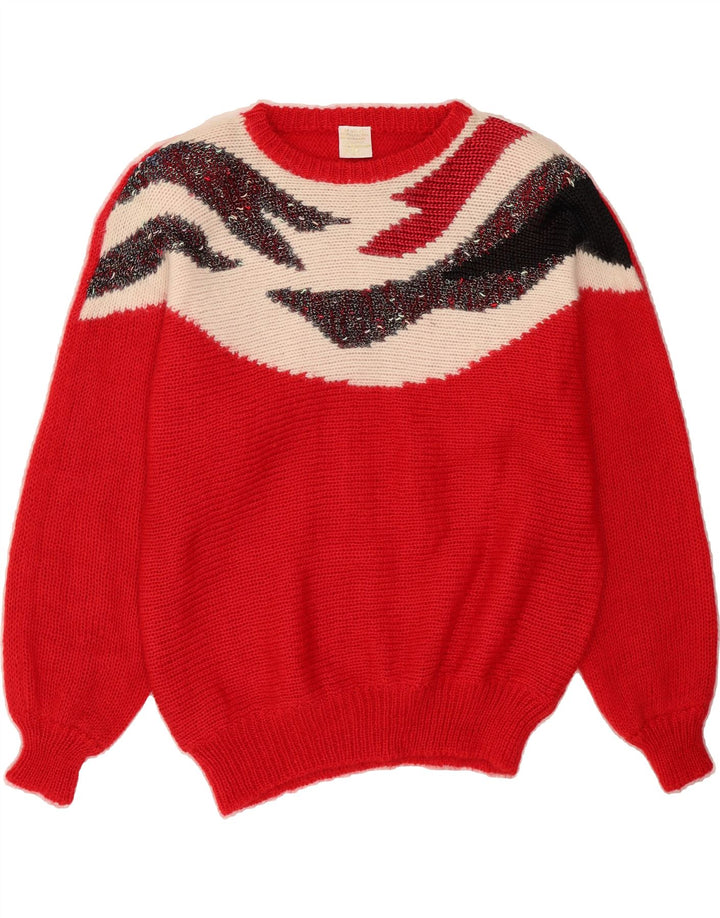 VINTAGE Womens Crew Neck Jumper Sweater IT 40/42 Medium Red Colourblock Vintage Vintage and Second-Hand Vintage from Messina Hembry 