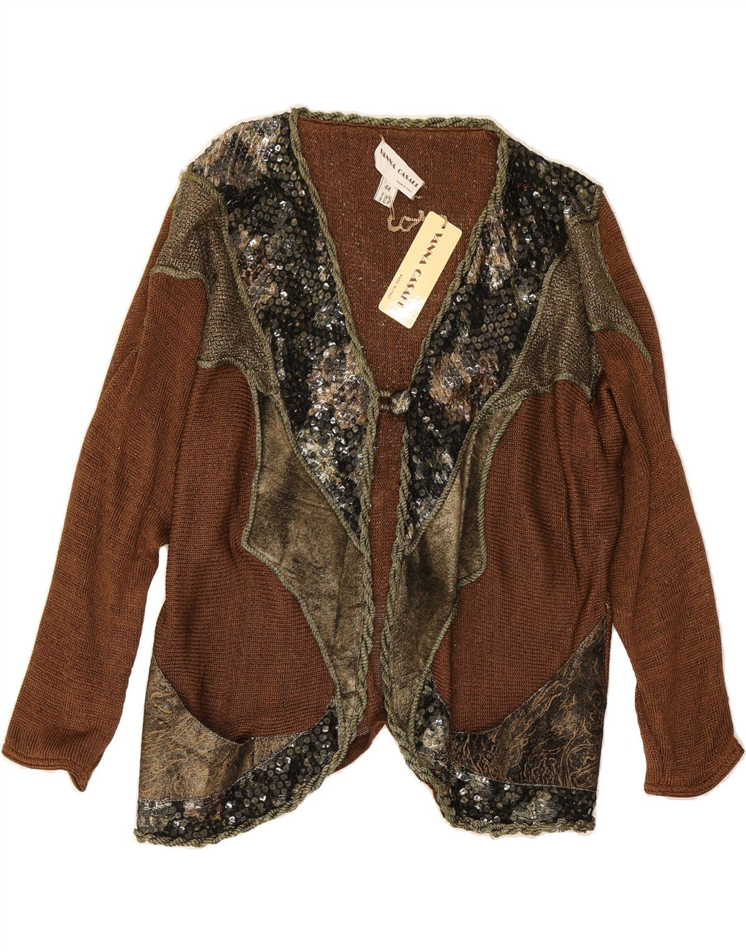 VINTAGE Womens Oversized Cardigan Sweater IT 44 Medium Brown Colourblock Vintage Vintage and Second-Hand Vintage from Messina Hembry 