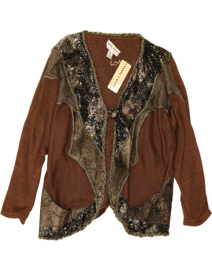 VINTAGE Womens Oversized Cardigan Sweater IT 44 Medium Brown Colourblock Vintage Vintage and Second-Hand Vintage from Messina Hembry 