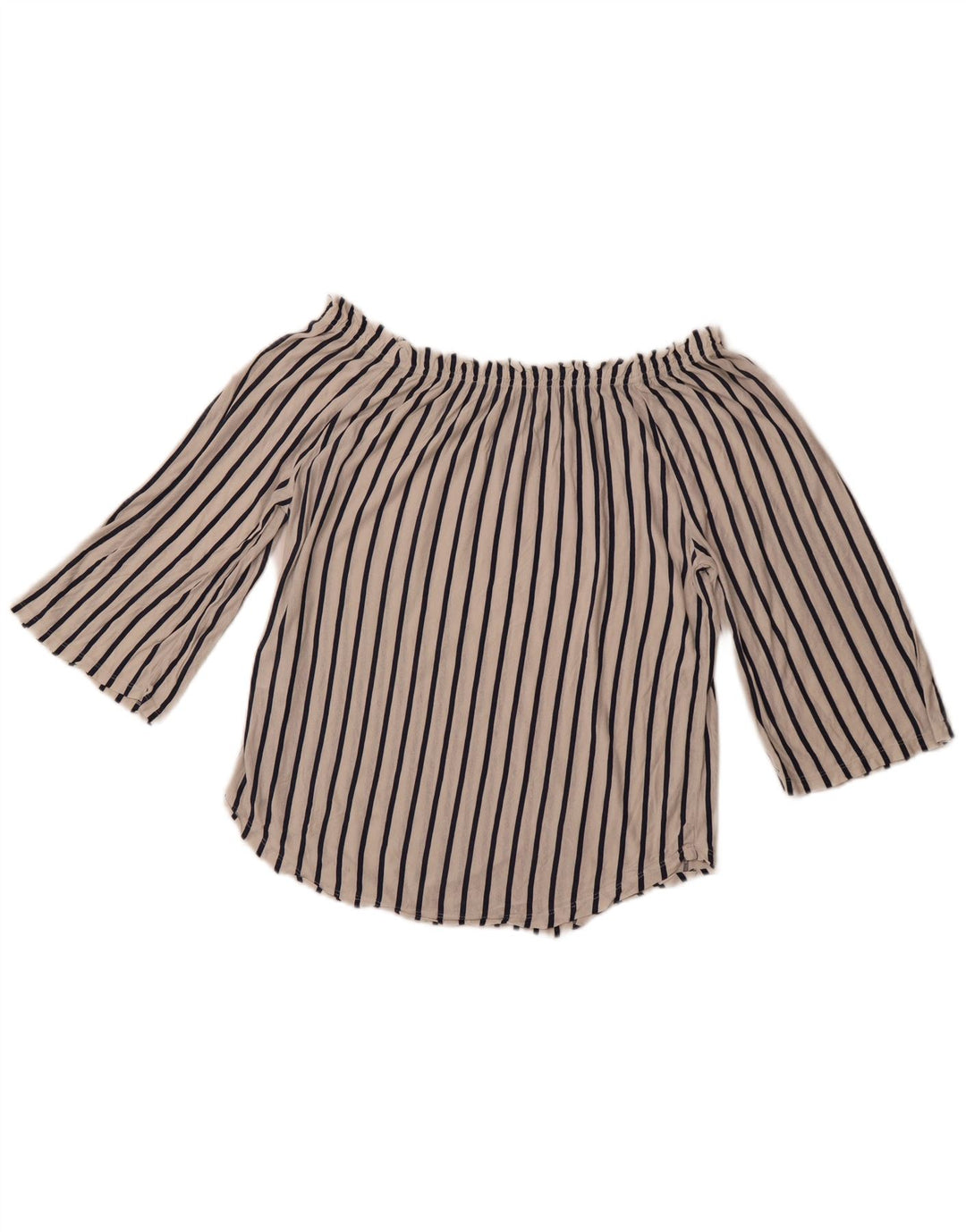 BENETTON Dame 3/4 ærme off Shoulder Top UK 14 Medium hvid stribet